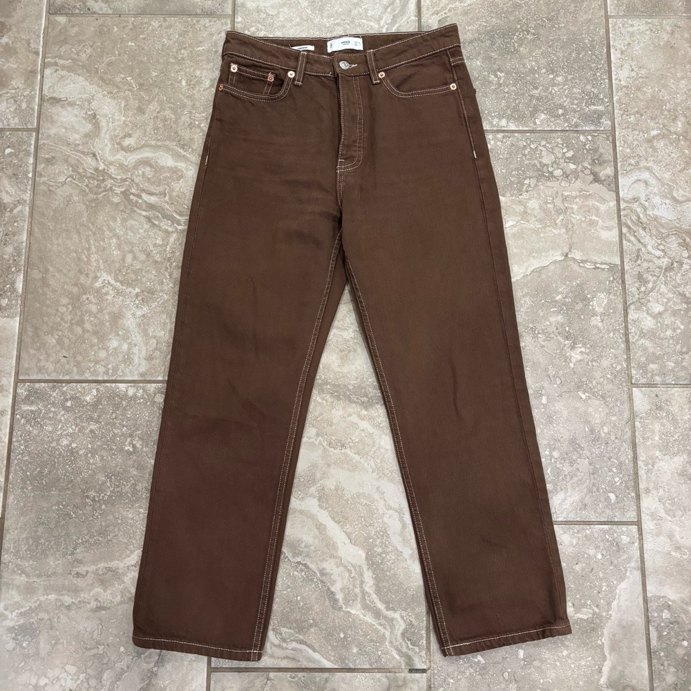 MANGO MNG Women's Brown Havana High Rise Cropped Straight Leg Jeans Size 4